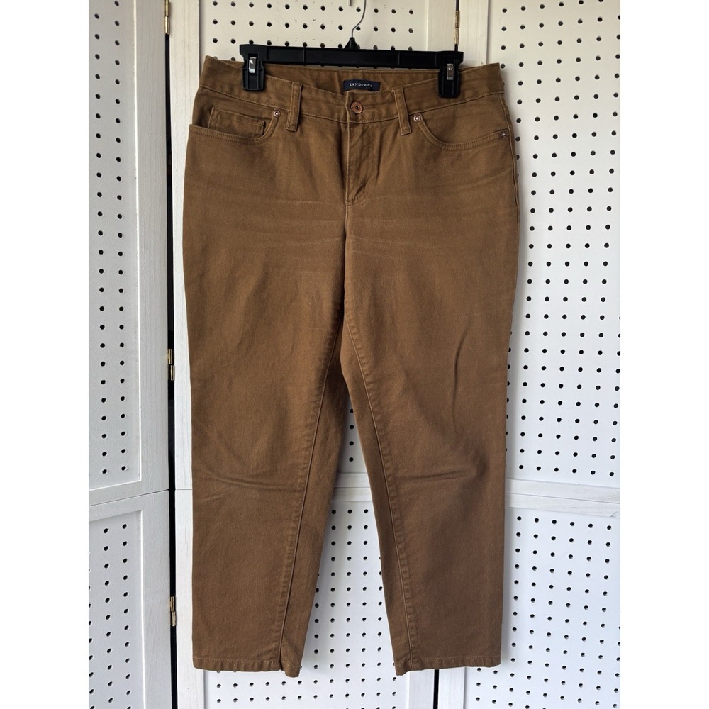 Lands' End Jeans Women's 8P Brown Fit 2 Straight Crop Denim Cotton Blend‎